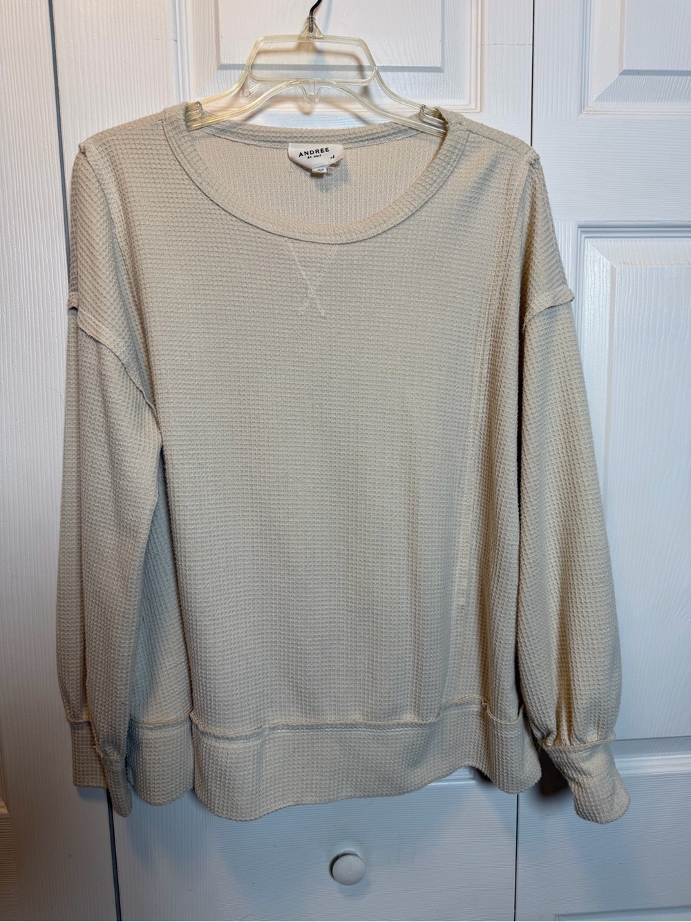 Andrée by Unit XL Cream Waffle Knit Pullover Long Sleeve Relaxed Cozy Top